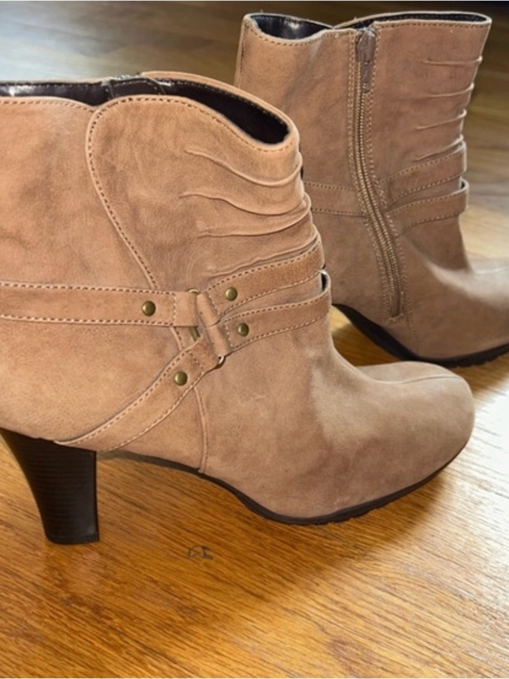 Aerosoles Taupe Suede Ankle Booties with Decorative Strap